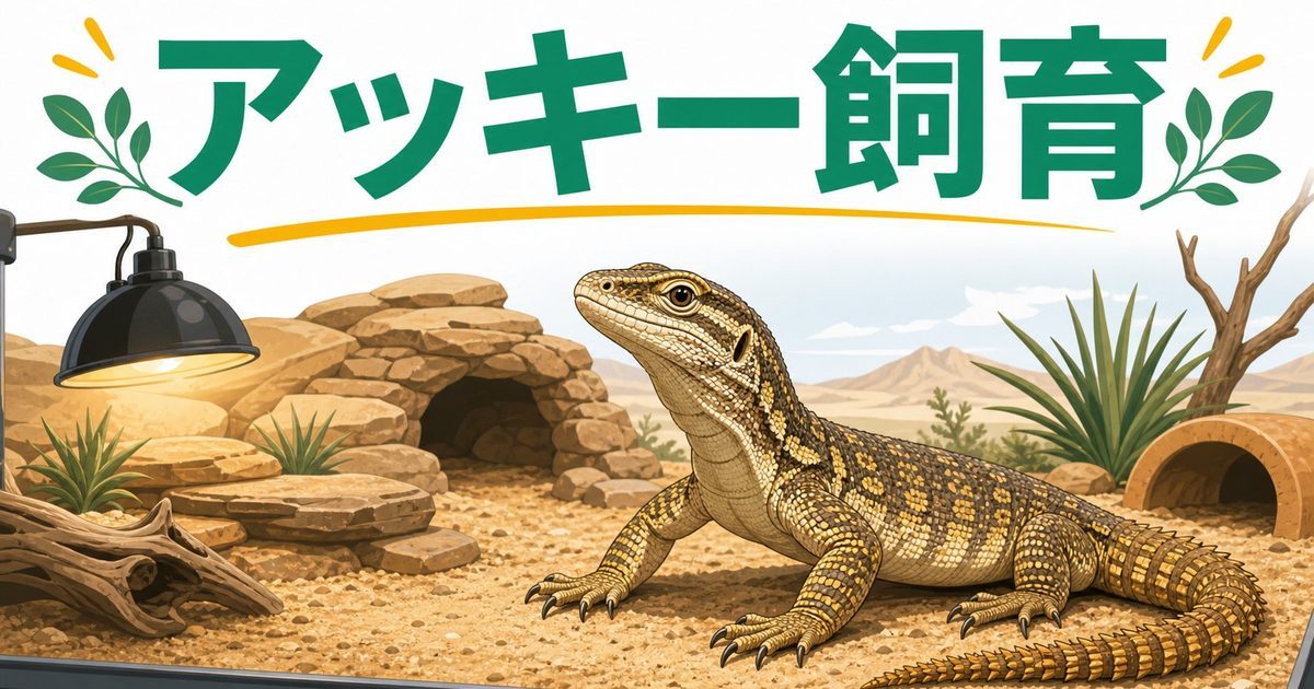 アッキーモニター（スパイニーテールモニター）飼育完全ガイド！砂漠の小型オオトカゲの飼い方の要点を伝えるカメレオン・爬虫類記事アイキャッチ画像