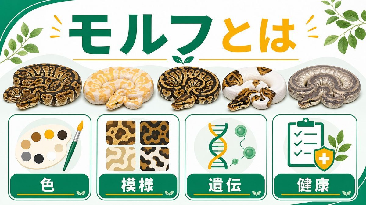 ボールパイソンのモルフとは？🐍の要点をまとめたカメレオン・爬虫類飼育インフォグラフィック