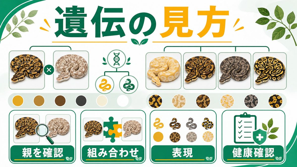遺伝の仕組みを理解しよう🧬の要点をまとめたカメレオン・爬虫類飼育インフォグラフィック