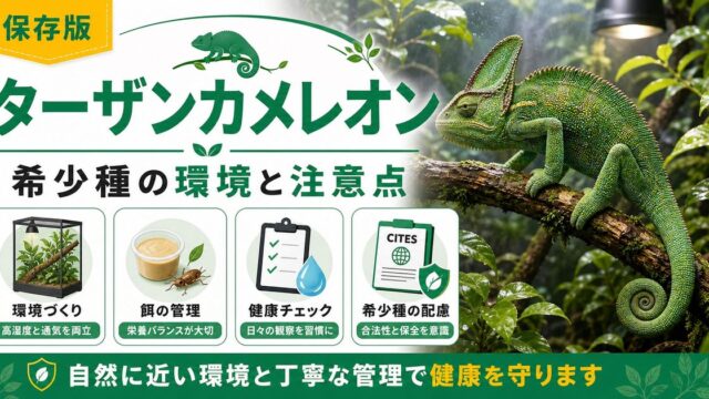 【ターザンカメレオン】Calumma tarzan の特徴・生態・飼育方法を徹底解説！マダガスカル極希少のジャングル名カメレオンの要点を伝えるカメレオン・爬虫類記事アイキャッチ画像