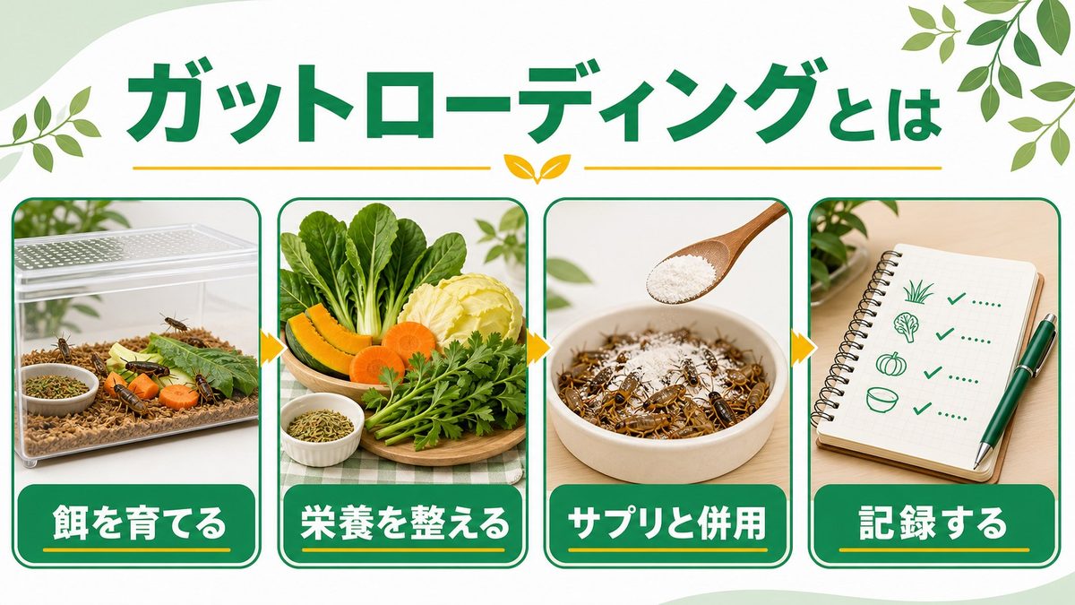 ①ガットローディングとは？基礎おさらいと上級編の違いの要点をまとめたカメレオン・爬虫類飼育インフォグラフィック
