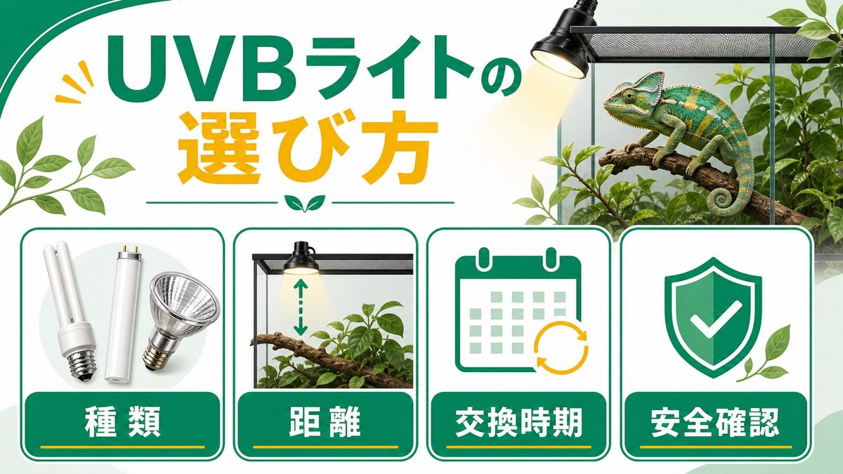 💡 UVBライトの選び方とUVIの要点をまとめたカメレオン・爬虫類飼育インフォグラフィック