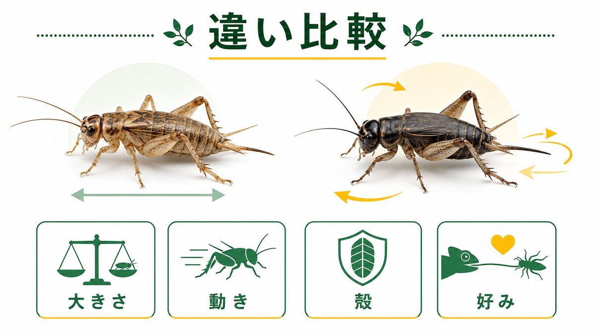 徹底比較：栄養成分・外見・動きの違いの要点をまとめたカメレオン・爬虫類飼育インフォグラフィック