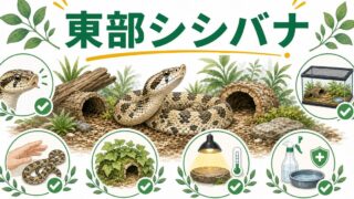 イースタンホグノーズスネーク（ハナブトヘビ）飼育完全ガイド！死んだふり行動・特徴・飼育環境・餌・西部種との違いを徹底解説の要点を伝えるカメレオン・爬虫類記事アイキャッチ画像