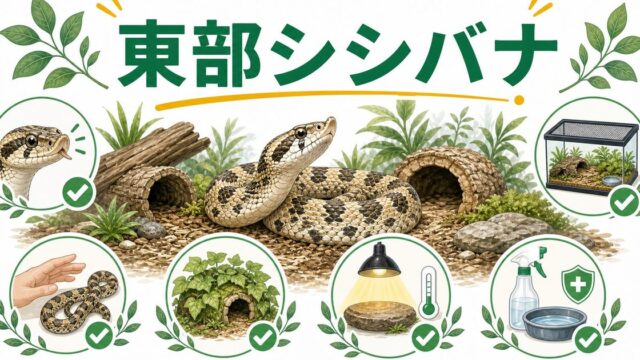 イースタンホグノーズスネーク（ハナブトヘビ）飼育完全ガイド！死んだふり行動・特徴・飼育環境・餌・西部種との違いを徹底解説の要点を伝えるカメレオン・爬虫類記事アイキャッチ画像