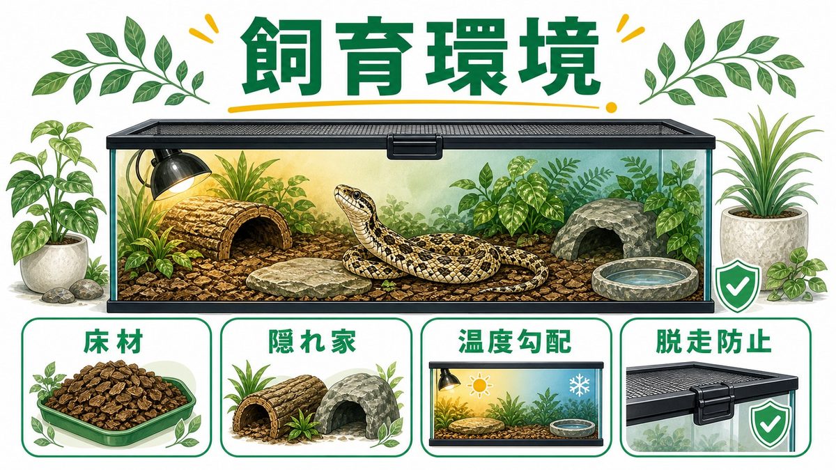 飼育環境の整え方の要点をまとめたカメレオン・爬虫類飼育インフォグラフィック