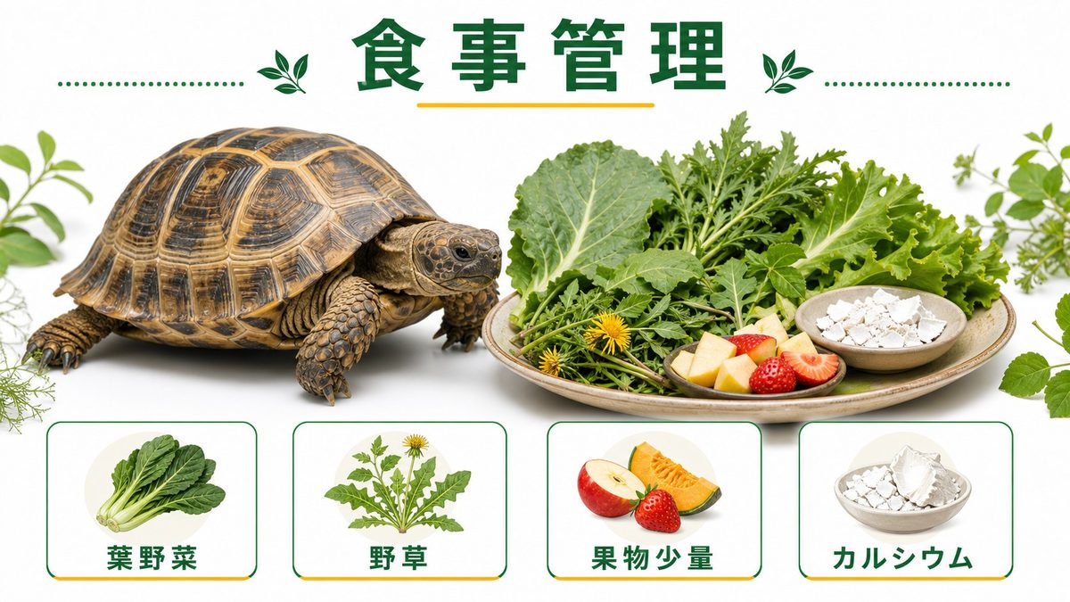 食事・栄養管理の要点をまとめたカメレオン・爬虫類飼育インフォグラフィック