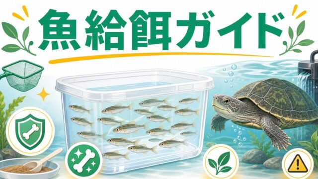 爬虫類への魚給餌完全ガイド！メダカ・金魚・ドジョウの栄養・与え方・チアミナーゼ問題の要点を伝えるカメレオン・爬虫類記事アイキャッチ画像