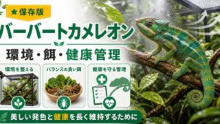 【マダガスカルの美しい2色種】バーバートカメレオンの飼い方・特徴・繁殖・注意点を徹底解説！の要点を伝えるカメレオン・爬虫類記事アイキャッチ画像
