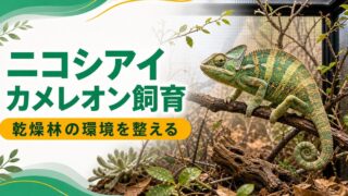 【ニコシアイカメレオン】Furcifer nicosiai の特徴・生態・飼育方法を徹底解説！マダガスカル南西部の希少乾燥系カメレオンの要点を伝えるカメレオン・爬虫類記事アイキャッチ画像