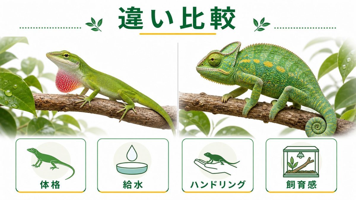 カメレオンとの違いを徹底比較！の要点をまとめたカメレオン・爬虫類飼育インフォグラフィック