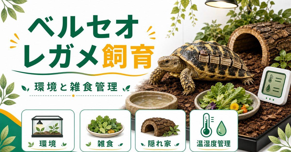 ベルセオレガメ（キニクシス・ベリアナ）飼育完全ガイド！甲羅が動くアフリカリクガメの特徴・飼育環境・雑食性の餌管理を徹底解説の要点を伝えるカメレオン・爬虫類記事アイキャッチ画像
