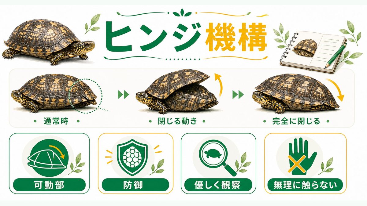 甲羅が動く！ベルセオレガメのヒンジ機構の仕組みの要点をまとめたカメレオン・爬虫類飼育インフォグラフィック
