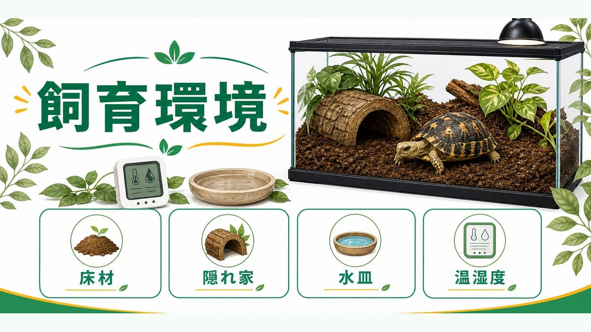 飼育環境の整え方の要点をまとめたカメレオン・爬虫類飼育インフォグラフィック