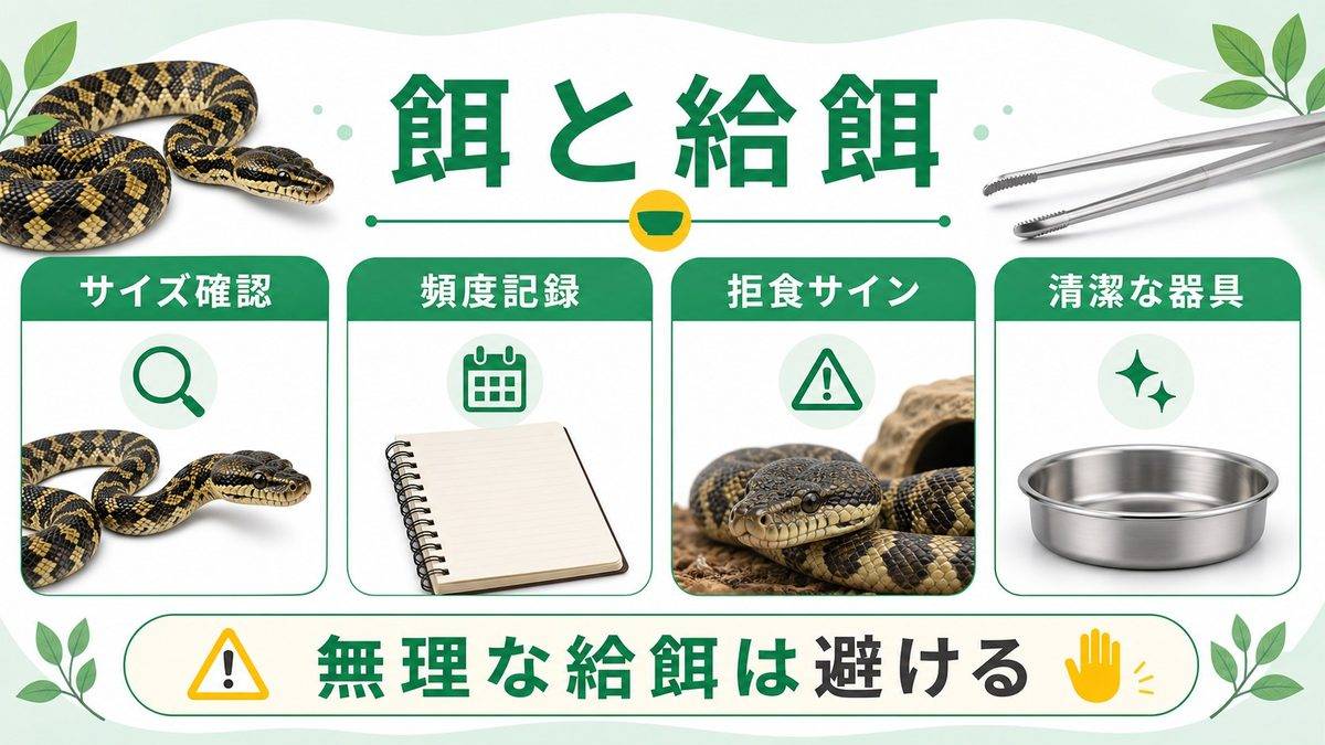 餌と給餌スケジュールの要点をまとめたカメレオン・爬虫類飼育インフォグラフィック