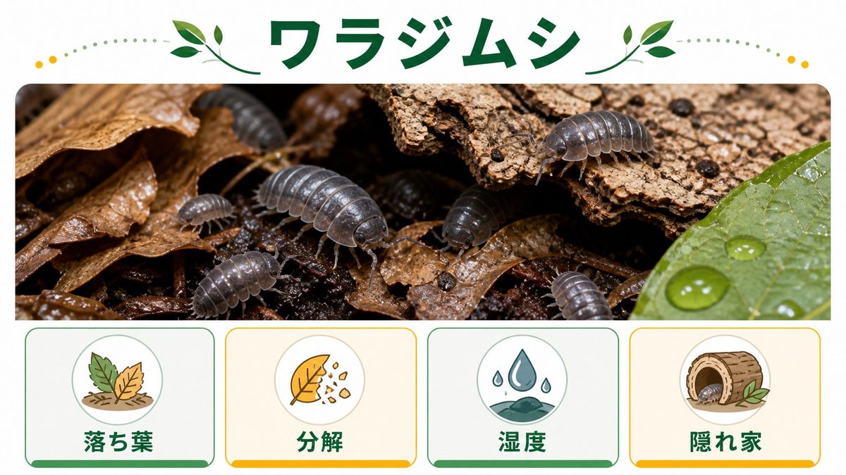 ワラジムシの種類と特徴|バイオアクティブの主役たちの要点をまとめたカメレオン・爬虫類飼育インフォグラフィック