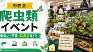 【即売会】カメレオン・爬虫類のイベントはレアな生体に出会える可能性が！？の要点を伝えるカメレオン・爬虫類記事アイキャッチ画像