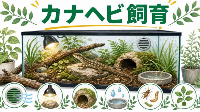 ニホンカナヘビ飼育完全ガイド！ケージ・餌・冬眠まで徹底解説の要点を伝えるカメレオン・爬虫類記事アイキャッチ画像