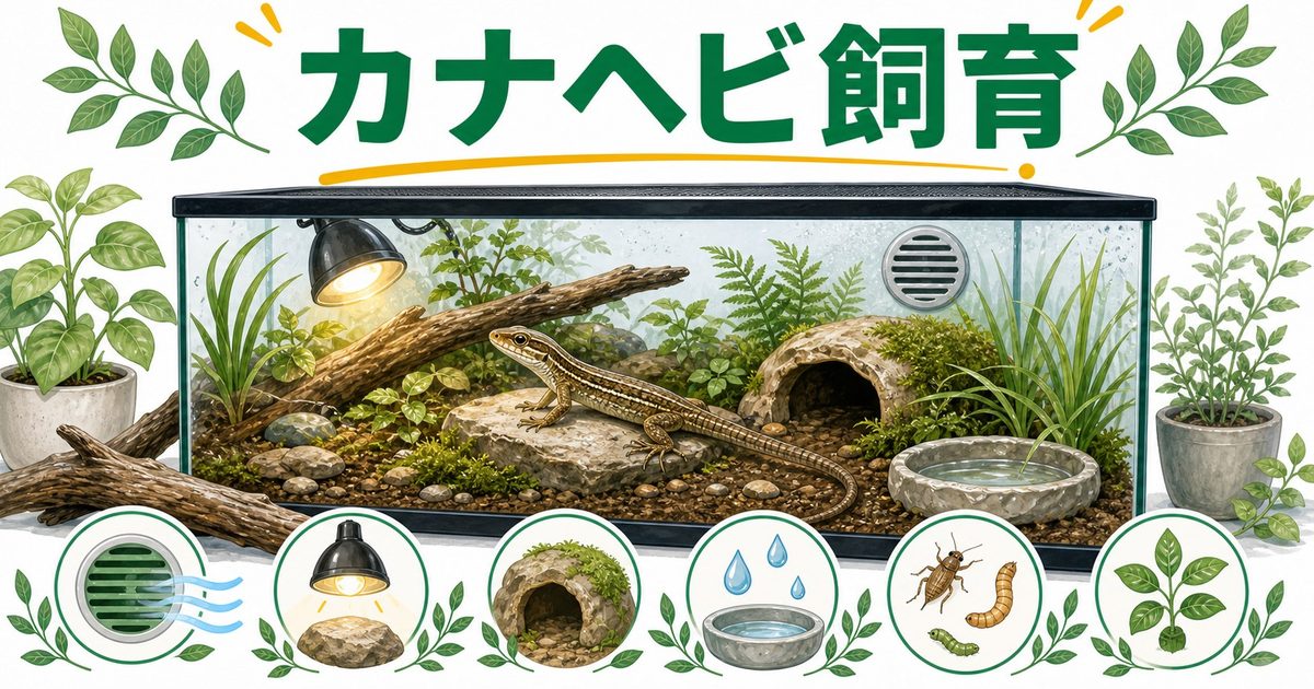 ニホンカナヘビ飼育完全ガイド！ケージ・餌・冬眠まで徹底解説の要点を伝えるカメレオン・爬虫類記事アイキャッチ画像