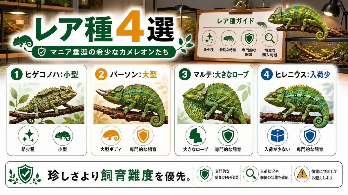 マニア垂涎のレア種の要点をまとめたカメレオン・爬虫類飼育インフォグラフィック