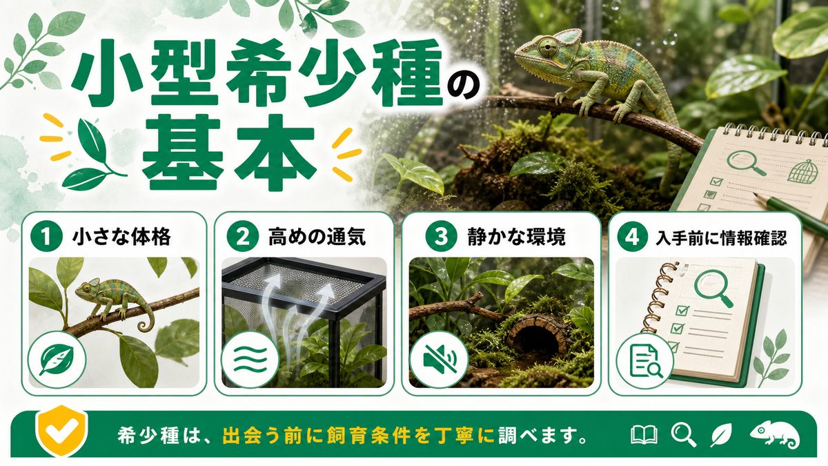 なかなか会えない小型種・テヌエドワーフカメレオンについて！の要点をまとめたカメレオン・爬虫類飼育インフォグラフィック