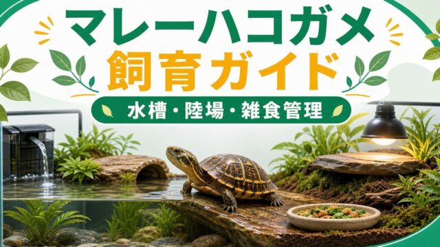 マレーハコガメ（Cuora amboinensis）飼育完全ガイド！アジア産半水棲ハコガメの特徴・水槽管理・雑食餌・注意点を徹底解説の要点を伝えるカメレオン・爬虫類記事アイキャッチ画像