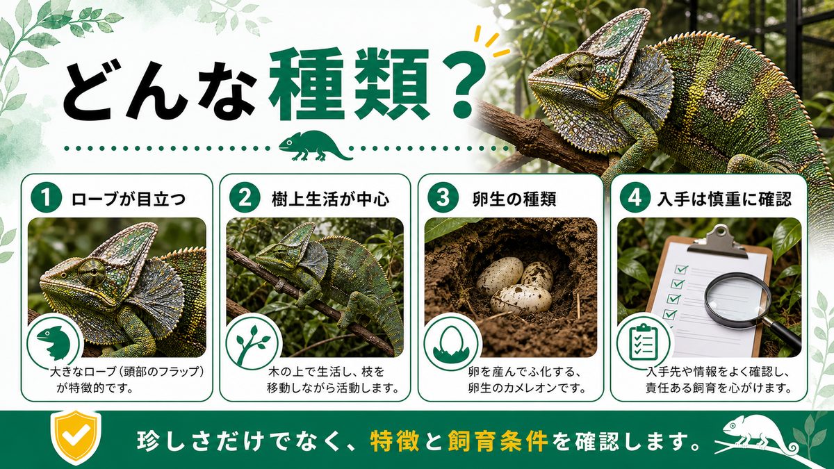 マルテカメレオンとは？どんな種類？の要点をまとめたカメレオン・爬虫類飼育インフォグラフィック