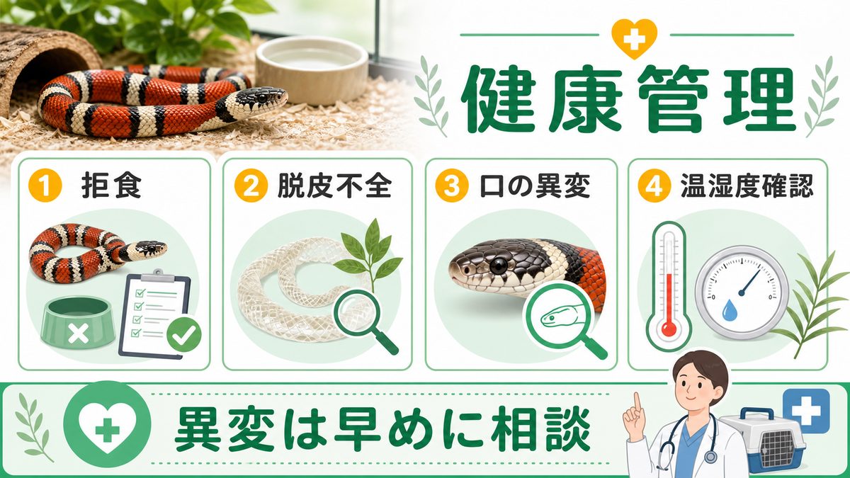 注意点・健康管理🩺の要点をまとめたカメレオン・爬虫類飼育インフォグラフィック
