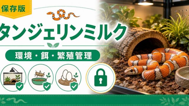 タンジェリンミルクスネーク（Lampropeltis triangulum）飼育完全ガイド！鮮やかオレンジモルフの特徴・ケージ・餌・繁殖を徹底解説の要点を伝えるカメレオン・爬虫類記事アイキャッチ画像