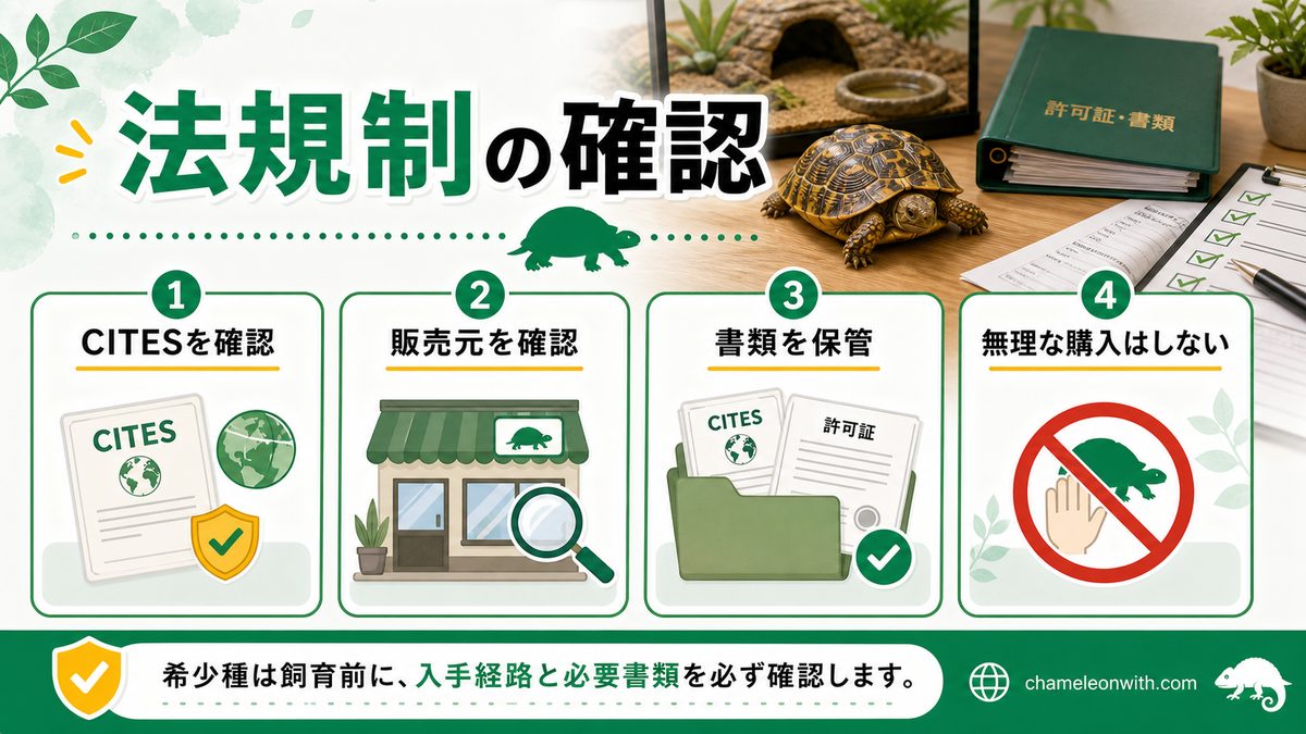 CITES・法規制について(必読)の要点をまとめたカメレオン・爬虫類飼育インフォグラフィック