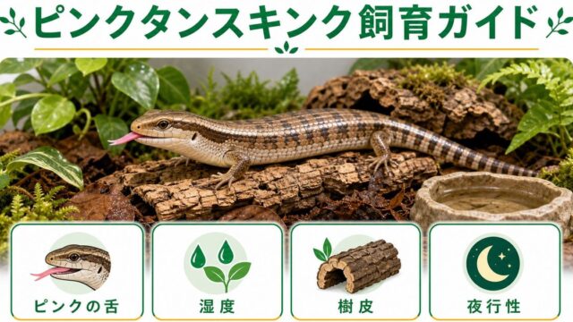 ピンクタンスキンク飼育完全ガイド！ピンクの舌が特徴のオーストラリア産スキンクの飼い方・餌・アオジタとの違いを徹底解説の要点を伝えるカメレオン・爬虫類記事アイキャッチ画像