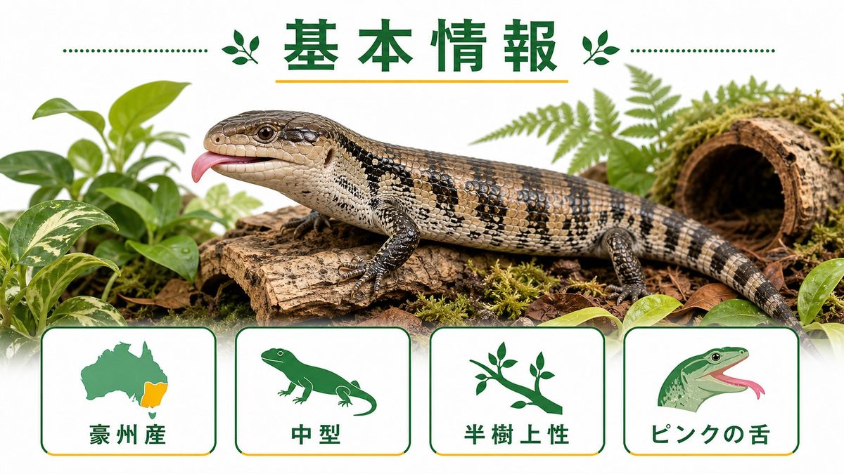 ピンクタンスキンクの基本情報の要点をまとめたカメレオン・爬虫類飼育インフォグラフィック