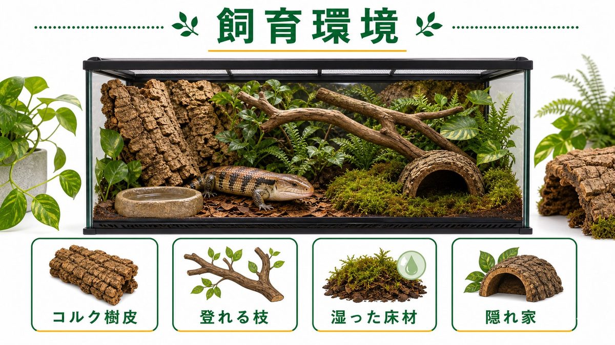 飼育環境のセットアップの要点をまとめたカメレオン・爬虫類飼育インフォグラフィック