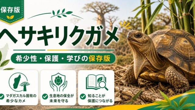 ヘサキリクガメ（Astrochelys yniphora）完全ガイド｜世界最希少リクガメの特徴・保護状況・飼育情報の要点を伝えるカメレオン・爬虫類記事アイキャッチ画像
