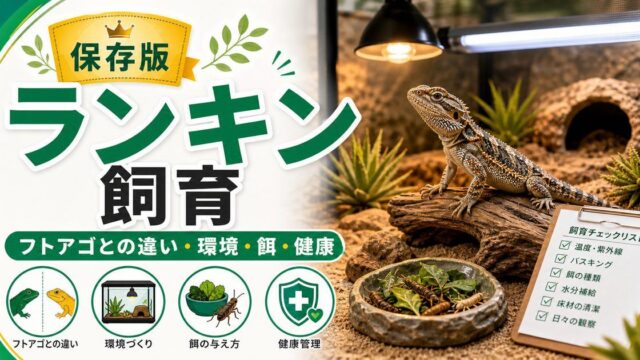 ランキンドラゴン（ランキンスアゴ）飼育完全ガイド！フトアゴとの違い・特徴・育て方を徹底解説の要点を伝えるカメレオン・爬虫類記事アイキャッチ画像
