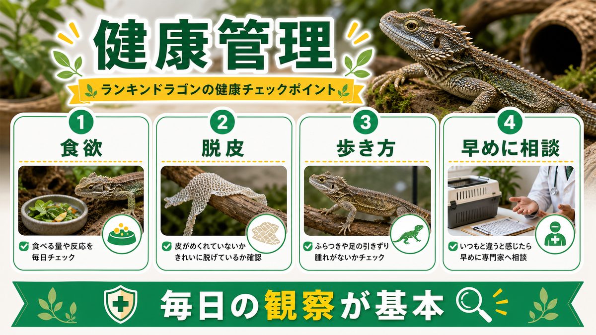 かかりやすい病気・注意点の要点をまとめたカメレオン・爬虫類飼育インフォグラフィック