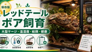 レッドテールボア（コモンボア）飼育完全ガイド！ケージ・餌・温度管理と注意点の要点を伝えるカメレオン・爬虫類記事アイキャッチ画像