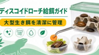 爬虫類のディスコイドローチ（Blaberus discoidalis）給餌完全ガイド！大型生き餌の特徴・繁殖・与え方を徹底解説の要点を伝えるカメレオン・爬虫類記事アイキャッチ画像