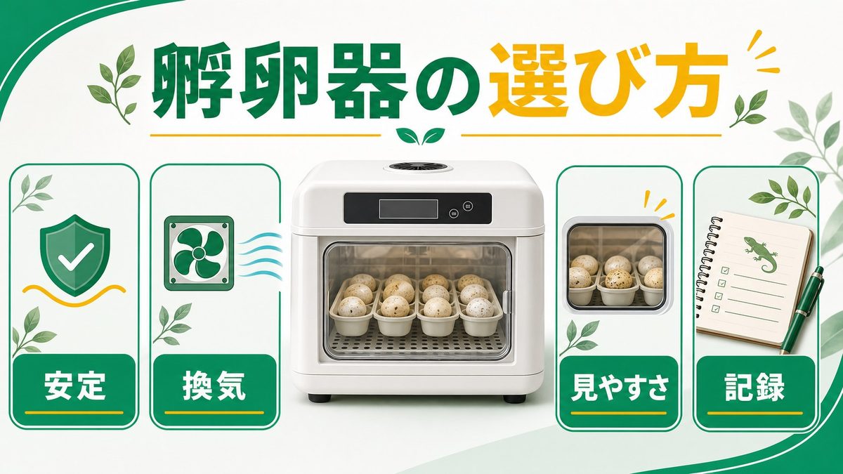 ③孵卵器の選び方と温度設定の要点をまとめたカメレオン・爬虫類飼育インフォグラフィック