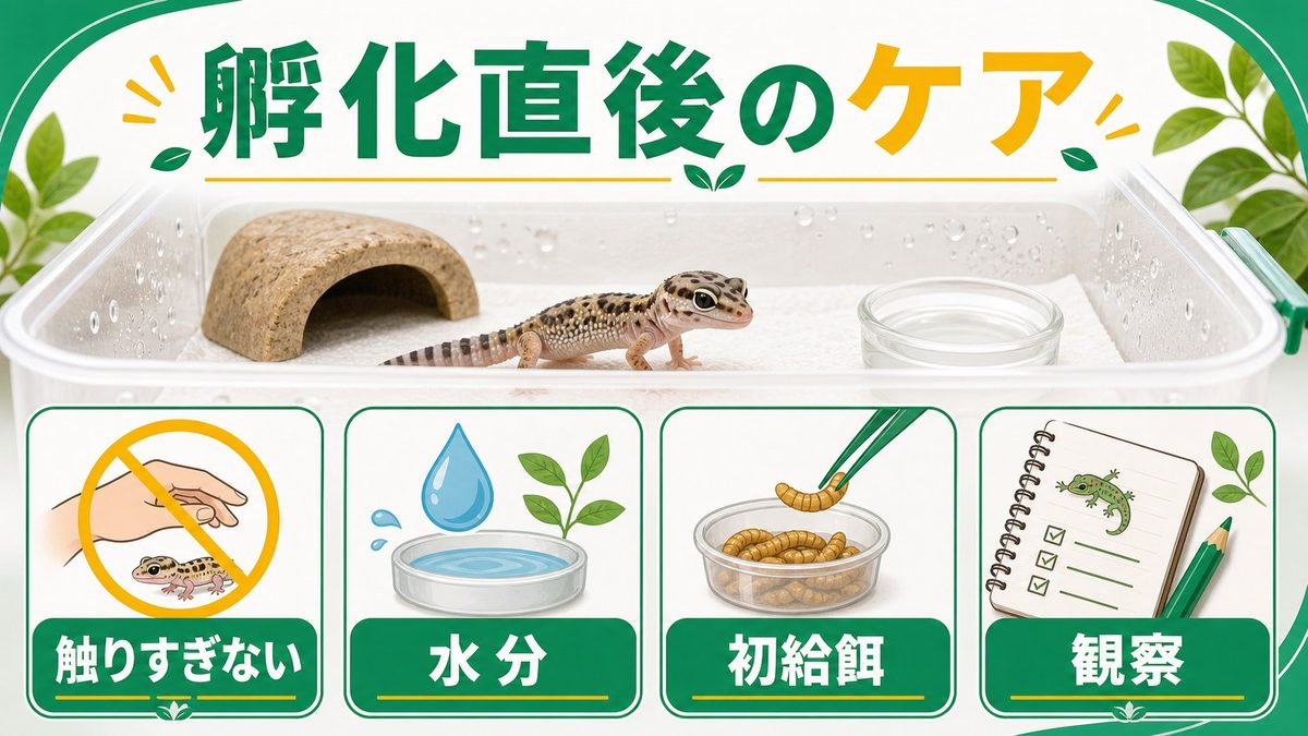⑥孵化直後のベビーケアの要点をまとめたカメレオン・爬虫類飼育インフォグラフィック