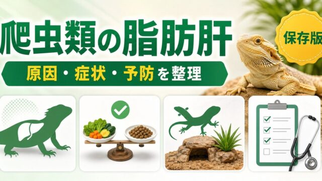 爬虫類の肝機能障害・脂肪肝完全ガイド｜原因・症状・予防・治療と肝臓に優しい飼育法の要点を伝えるカメレオン・爬虫類記事アイキャッチ画像