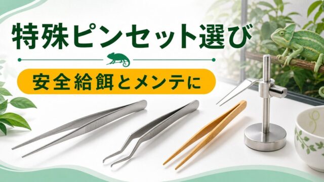爬虫類のマグネット・長尺ピンセット完全ガイド！給餌・メンテに使える特殊ピンセットの選び方を徹底解説の要点を伝えるカメレオン・爬虫類記事アイキャッチ画像