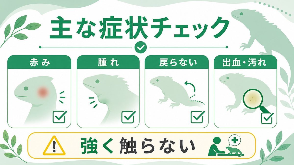 主な生殖器疾患4タイプの症状と特徴の要点をまとめたカメレオン・爬虫類飼育インフォグラフィック
