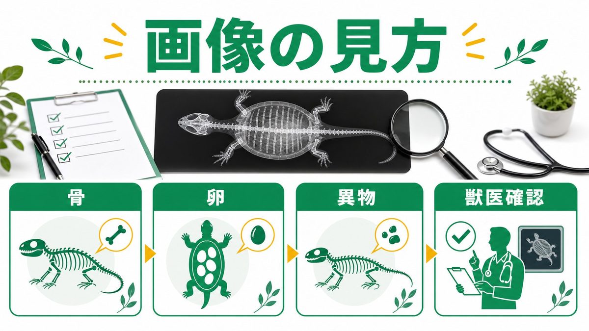 X線撮影の仕組みと爬虫類への安全性の要点をまとめたカメレオン・爬虫類飼育インフォグラフィック