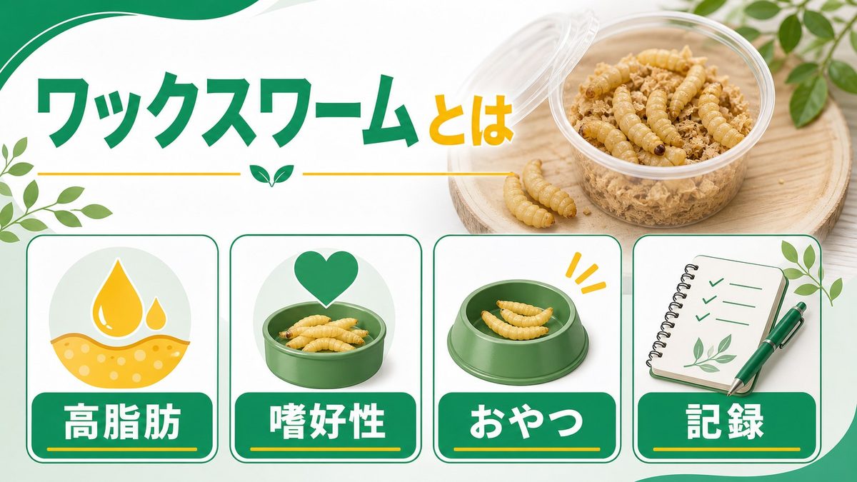 🐛 ワックスワーム（ハニーワーム）とはの要点をまとめたカメレオン・爬虫類飼育インフォグラフィック