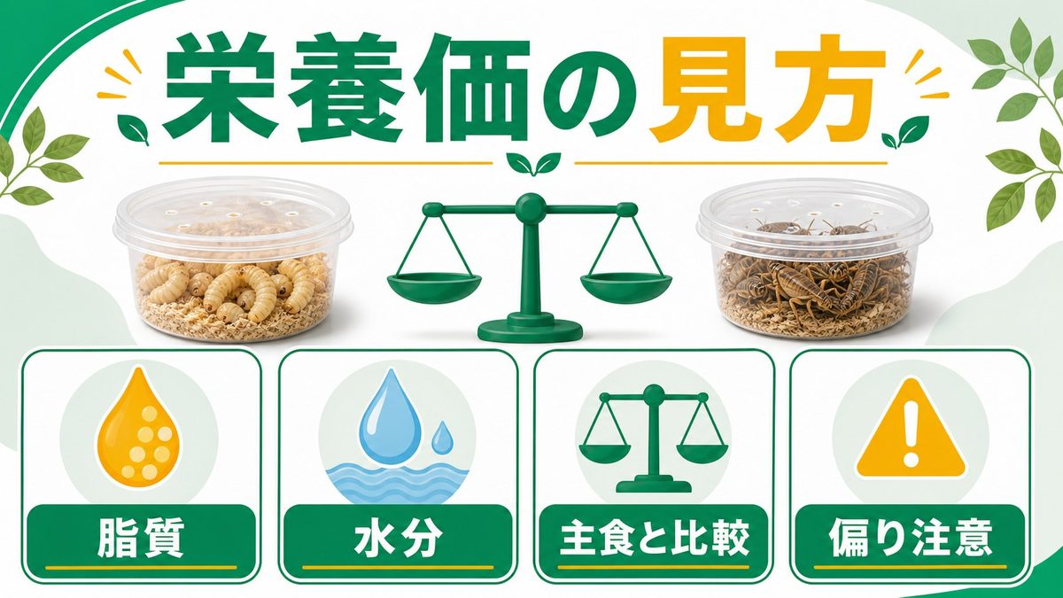 📊 栄養価と他の生き餌との比較の要点をまとめたカメレオン・爬虫類飼育インフォグラフィック