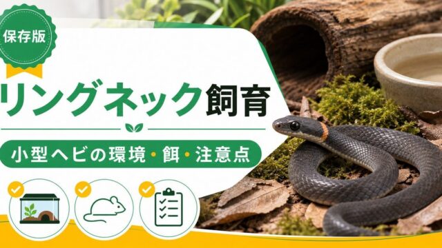 リングネックスネーク（首輪ヘビ）飼育完全ガイド｜北米産小型コルブリッドの特徴・飼い方・注意点の要点を伝えるカメレオン・爬虫類記事アイキャッチ画像