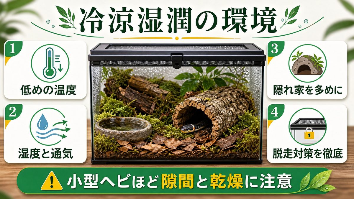 飼育環境のセットアップの要点をまとめたカメレオン・爬虫類飼育インフォグラフィック