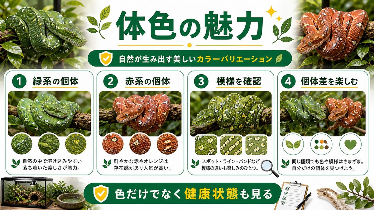 「ジュエリー」と呼ばれる体色の魅力の要点をまとめたカメレオン・爬虫類飼育インフォグラフィック