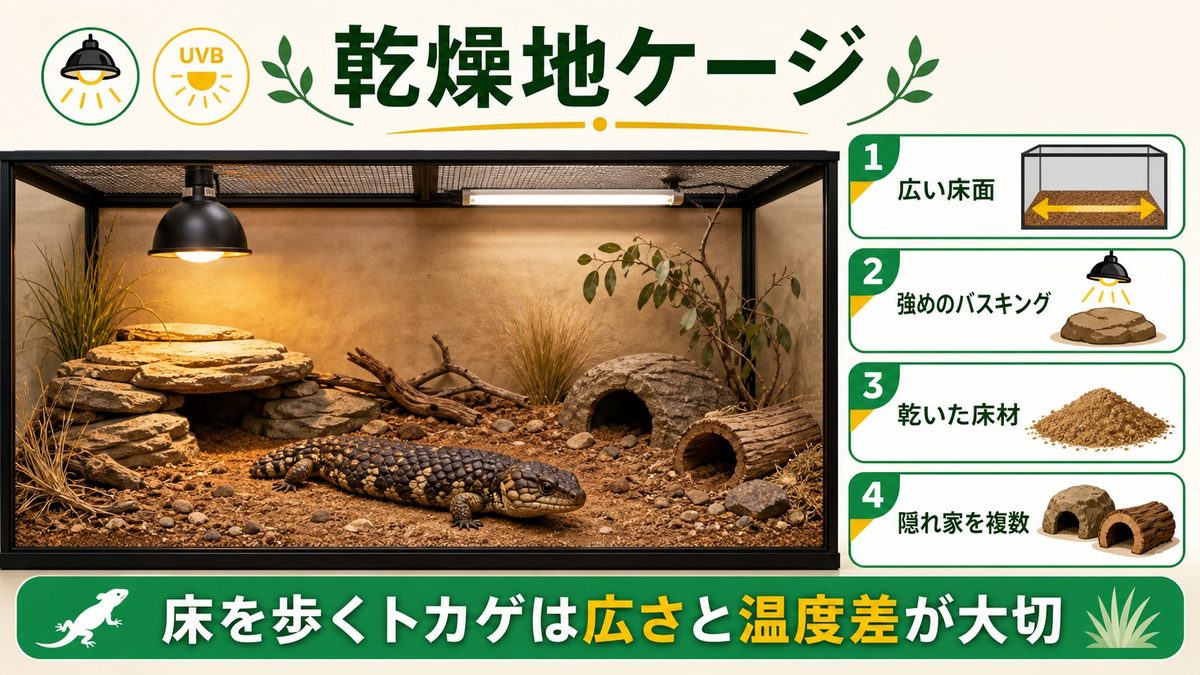 飼育環境のセットアップの要点をまとめたカメレオン・爬虫類飼育インフォグラフィック